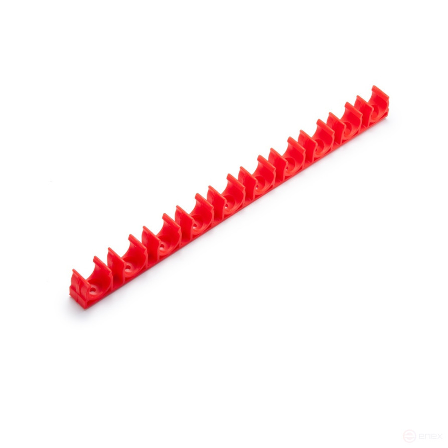 Comb made of clips for plumbing pipes for mounting guns (16 mm, red, 10 places, 10 pcs/pack)