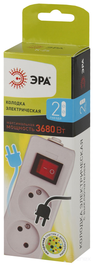 ERA K-2s block 2 sockets without grounding with switch white