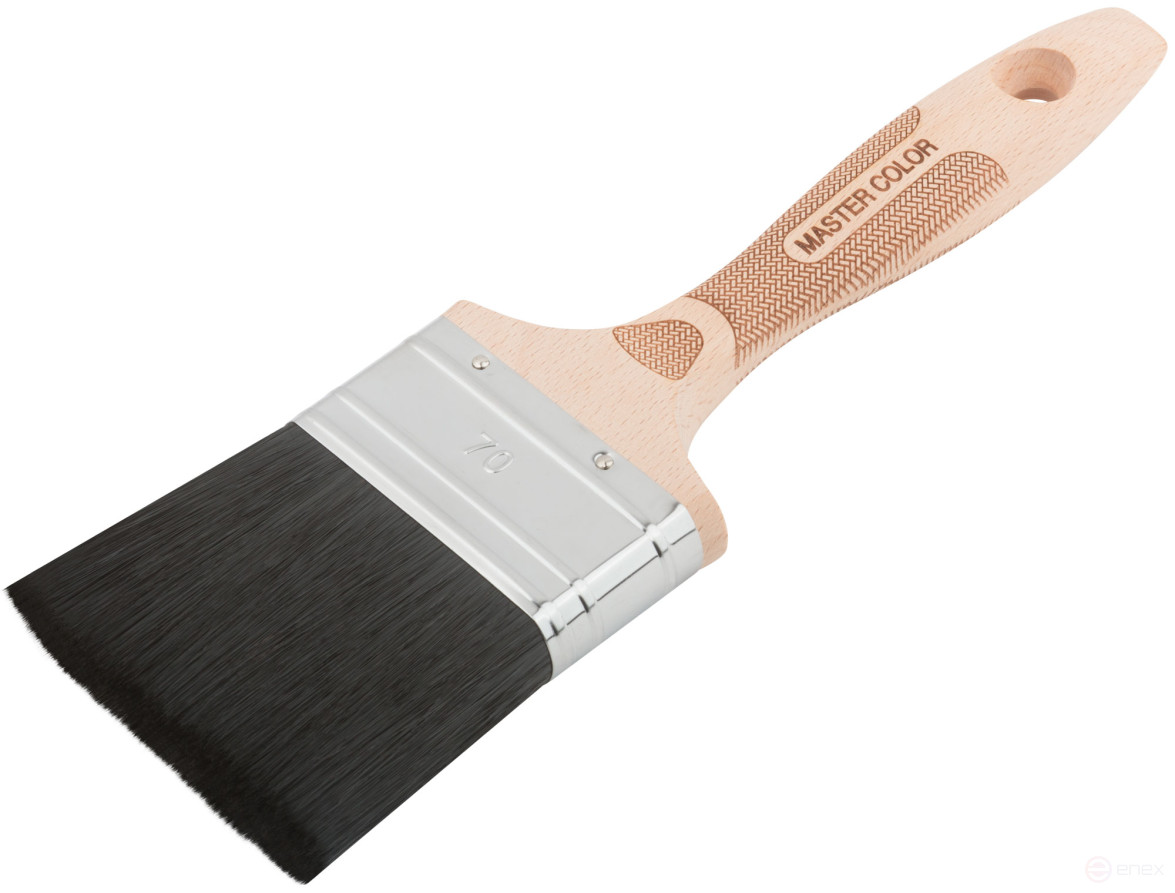 The brush is fluted, thick. 16 mm, 70% PBT/30% black natural. bristles, stainless steel crimp, width 70 mm