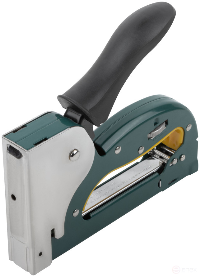 Stapler for narrow staples "type 53", 4-14 mm, impact force adjustment, spring mechanism, metal housing