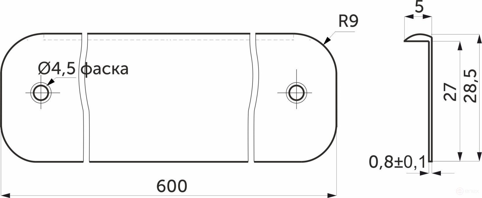 Планка торцевая к столешнице 26 СКИФ универсальная алюминий AKS