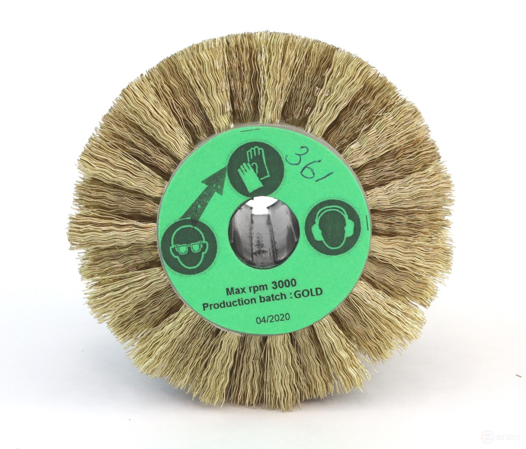 Brush D110*100*19+4 grooves, pile corrugation latunir-I steel 0,35 on wood for brush cutting machines with shaft D19+4 (3-361)