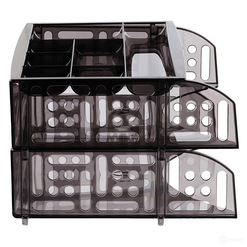 Paper tray horizontal STAMP "Field", set of 2 pcs. + organizer, tinted grey