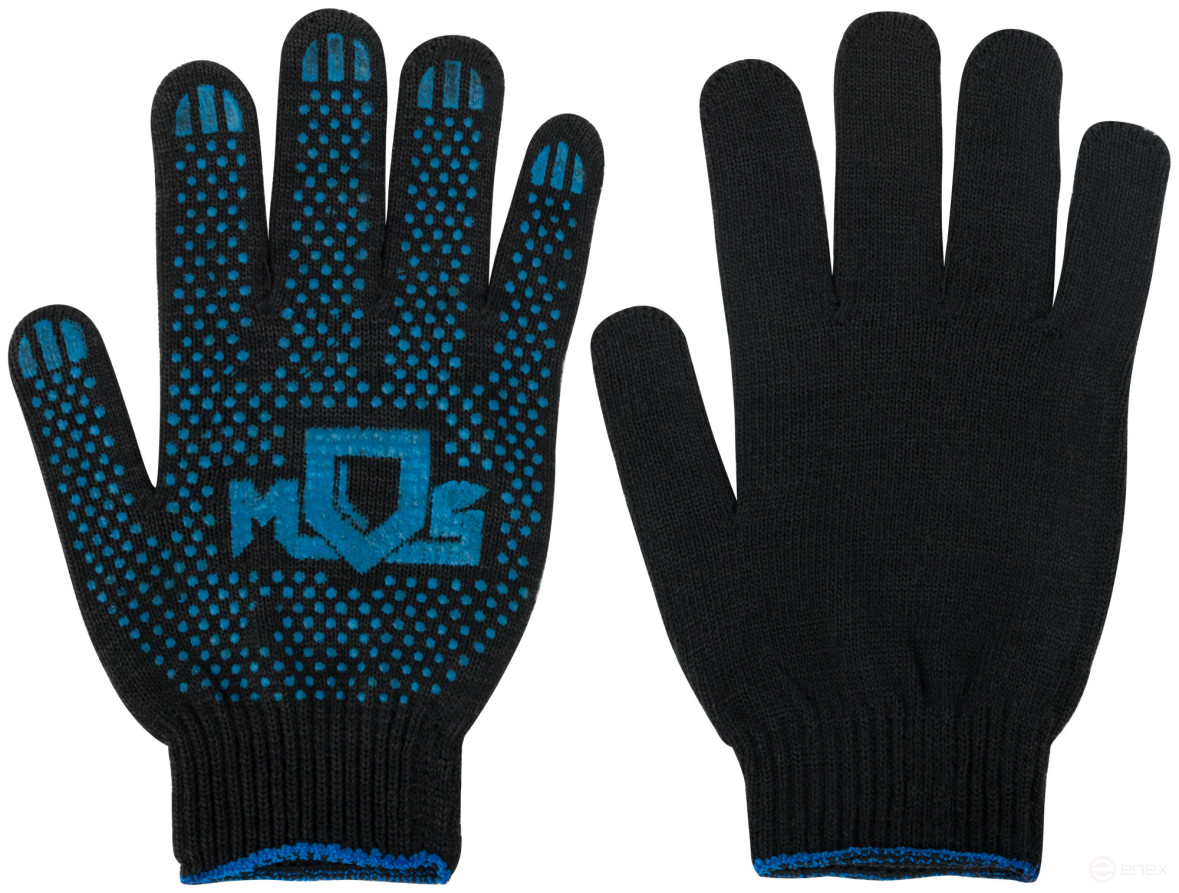 Knitted black cotton gloves with PVC, 4 threads, knitting class 10