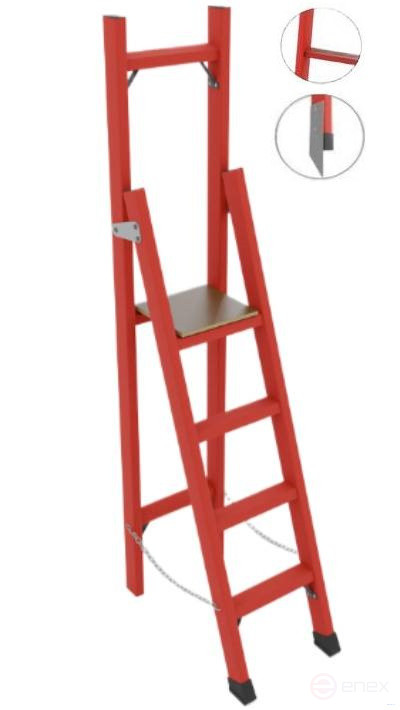 SSV-1,8ATM fiberglass stepladder with vertical support, Telecom, abrasive coating of steps, metal ends (Soft ground), h=1890mm, h of the working platform=900mm, step 4