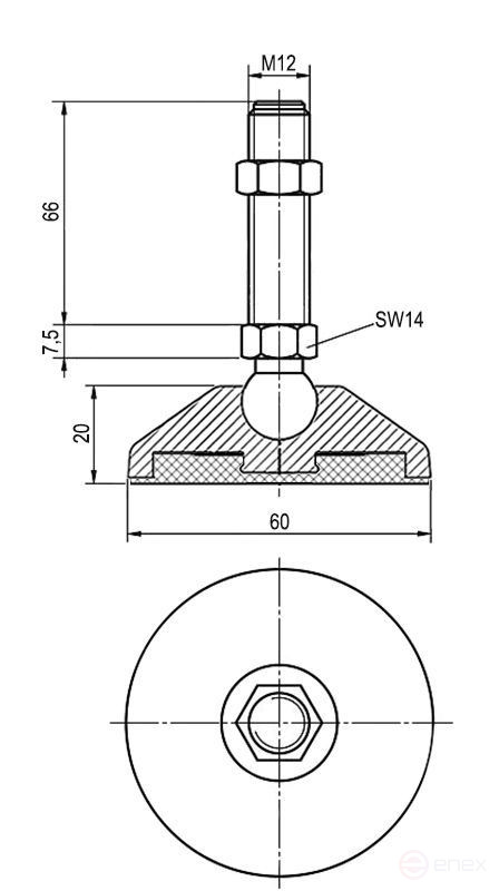 Опора шарнирная дисковая M12x66 до 785 кг A00023.11106012066