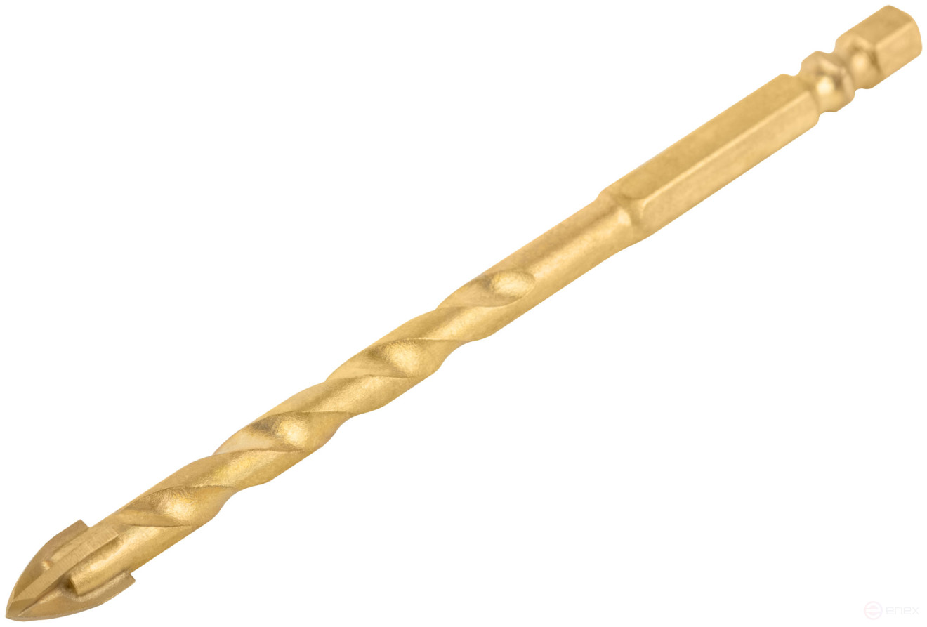 Сверло универсальное, 4 режущие кромки, титановое покрытие, шестигранный U-хвостовик под биту, 8х115 мм