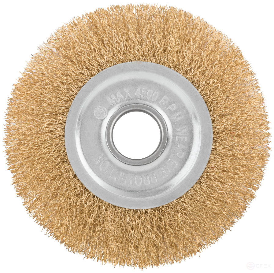 Корщетка дисковая прямая, посадочный диаметр 22,2 мм, стальная латунированная волнистая проволока 125 мм