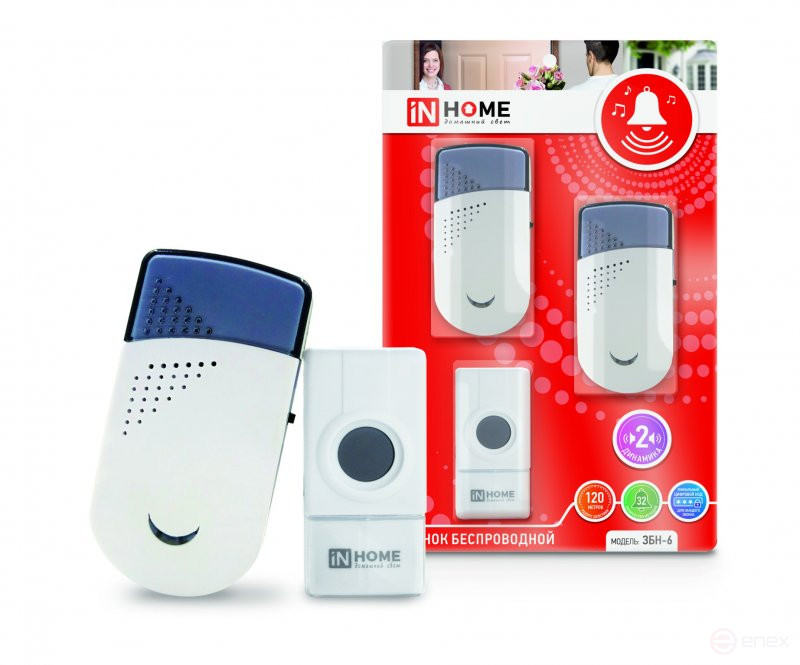 ZBN-6 Wireless Call with Two Speakers 32 Ringtones 120m with IP44 Button White-gray IN HOME