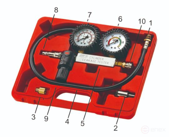 A set of tools for detecting cylinder leaks, range 0-100PSI, 0-700kPA in a JTC case