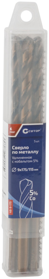 Сверло по металлу удлиненное CUTOP Profi с кобальтом 5%, 9 х 175 мм (5 шт.)