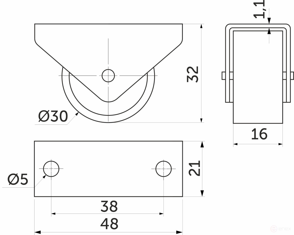 Roller meb. d30 h32 upright, black AKS
