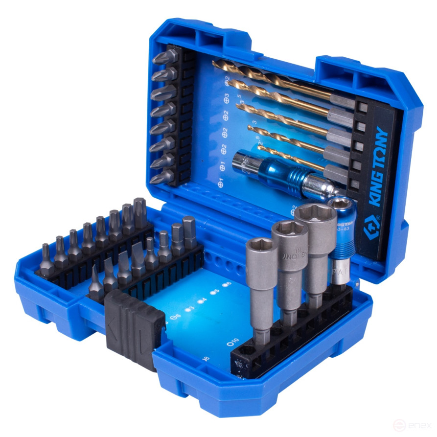 1/4" Set of inserts (bits), PH, PZ, Hex, Torx, Slotted, Drills, 35 pieces KING TONY 1035MR