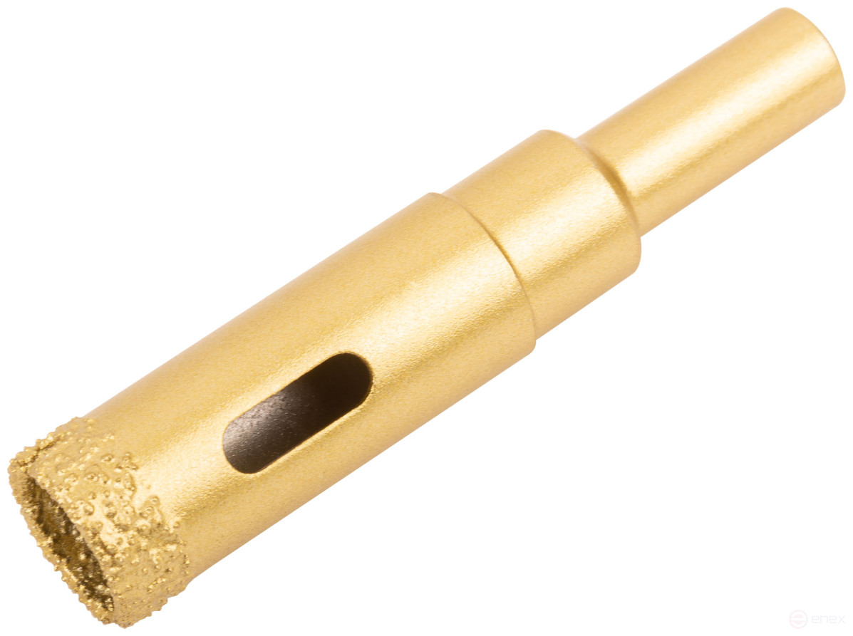 Коронка кольцевая по керамограниту, камню, кафелю и стеклу алмазная, вакуумное спекание 14х65 мм