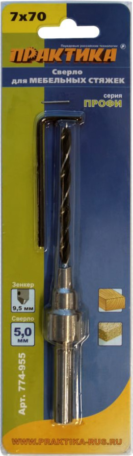 Wood drill bit for furniture screeds PRACTICE 7 x 70 mm , blister (774-955)