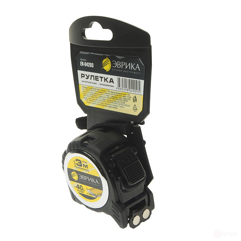 Tape measure ER-04203 3m 16mm magnetic hook, two-component housing, auto lock, EUREKA holder/1/12/120 NEW