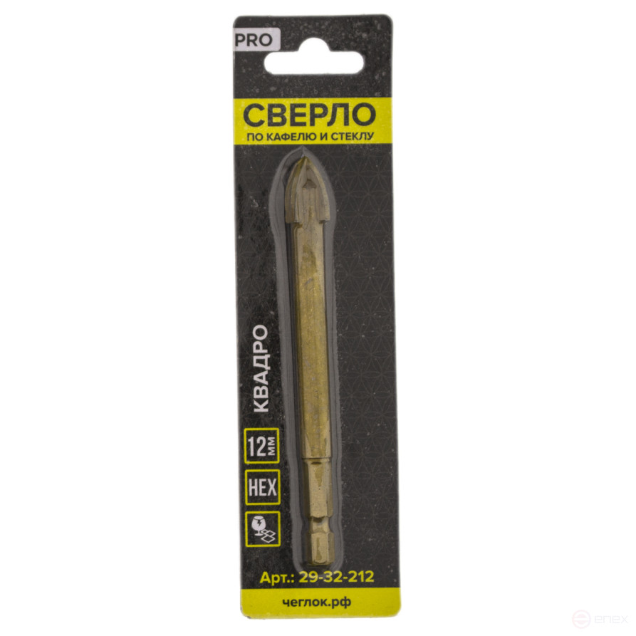 Сверло по кафелю и стеклу 12 мм, квадро, HEX, Чеглок (500/1000)