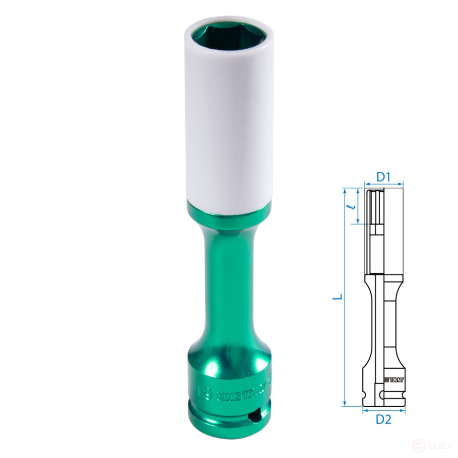 Deep impact socket 1/2", 19 mm, thin-walled, plastic protection KING TONY 495519MX