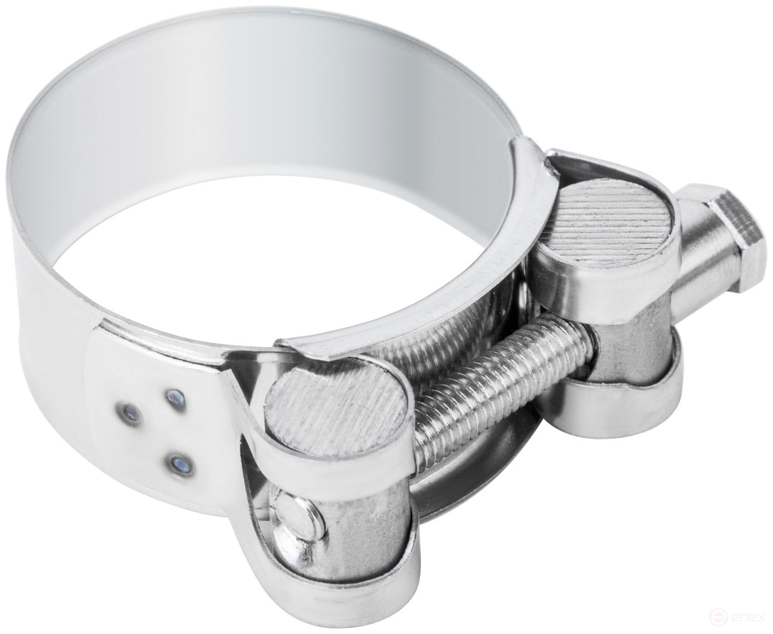 The clamp is a crimping power hinge, stainless steel.steel 40-43 mm