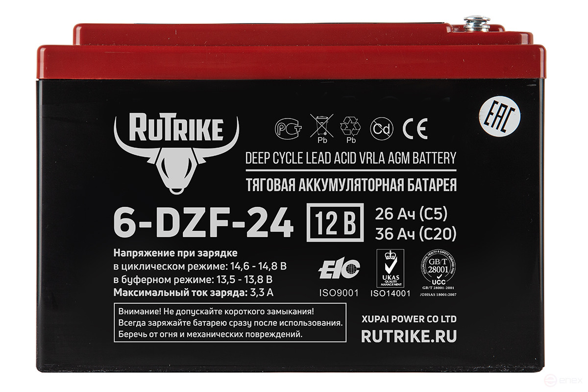 Тяговый аккумулятор RuTrike 6-DZF-24 (12V24A/H C2)