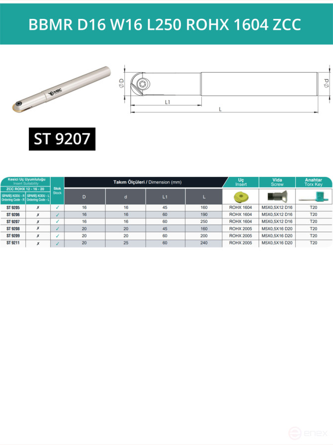 Spherical end mill 16mm / BBMR D16 W16 L250 ROHX 1604 ZCC / plate ROHX 1604