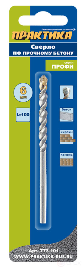 Drill bit for concrete PRACTICE 6 x 100 mm (1 pc.) blister Profi series (773-101)