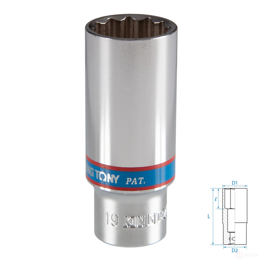 Головка торцевая глубокая двенадцатигранная 3/8", 19 мм KING TONY 323019M