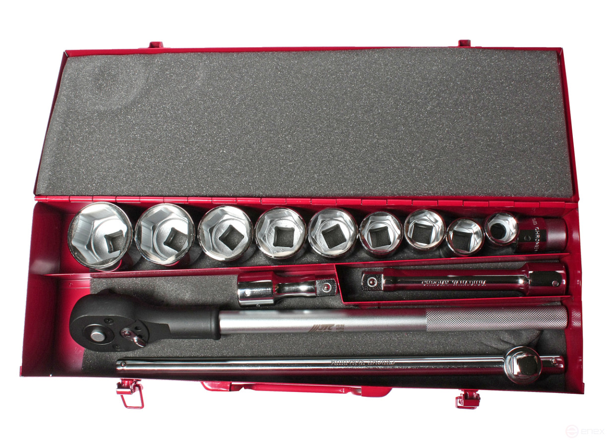 Набор головок торцевых 3/4" 6-ти гранных 22-50мм 15 предметов в металлическом кейсе JTC