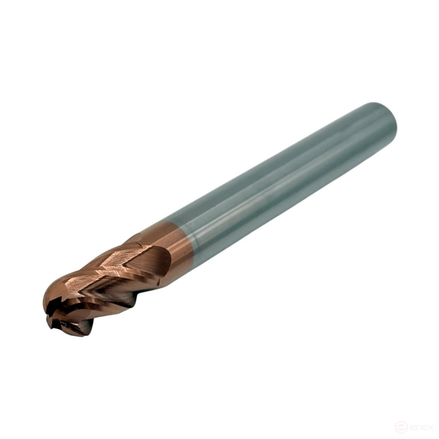 Spherical carbide milling cutter c/x f 10x20x100 mm z=4 on steel, coated with TiXCo, HRC 55 TORNERI T026308