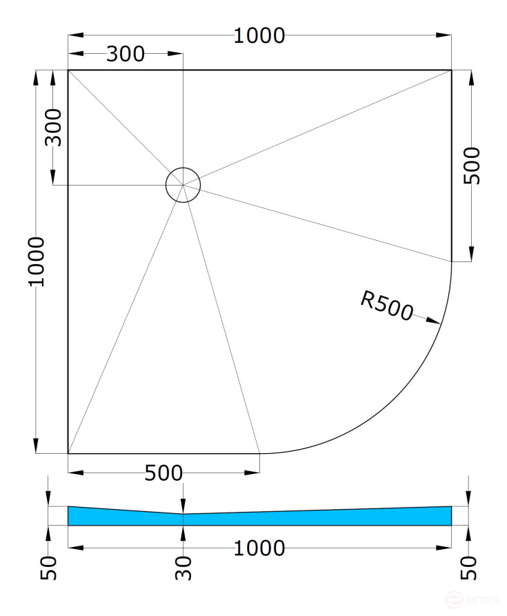 The pallet is rounded 1000x1000x50 inclined to a corner, under a point ladder