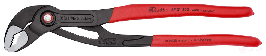 KNIPEX COBRA® QuickSet клещи переставные с фиксатором, быстрая установка, 70 мм (2 3/4"), под ключ 60 мм, L-300 мм, серые, 1-к ручки