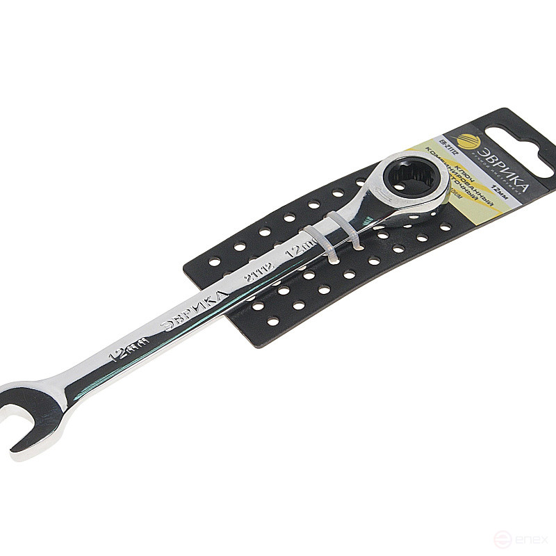 Ключ комбинированный 12мм ER-21112H трещоточный (на держателе) ЭВРИКА /1/10/200