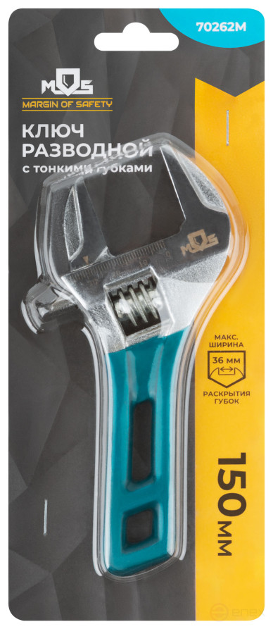 Ключ разводной с тонкими губками, пластиковая накладка на ручку, 150 мм (36 мм )