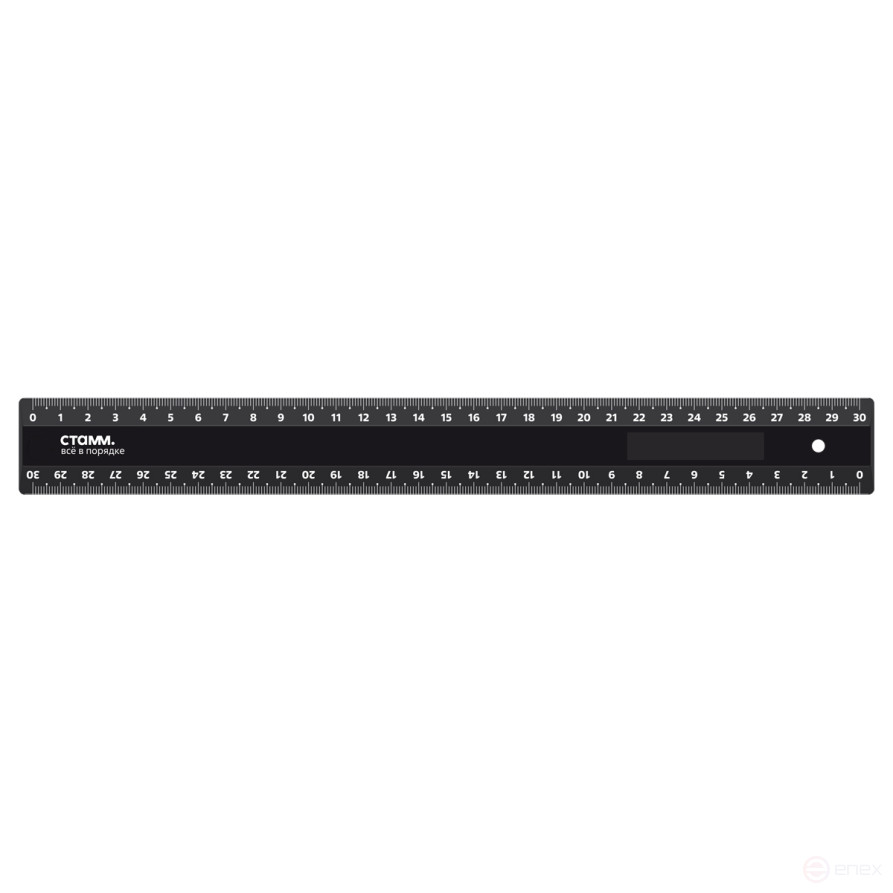 Линейка 30см СТАММ, пластиковая, 2 шкалы, непрозрачная, черная, европодвес