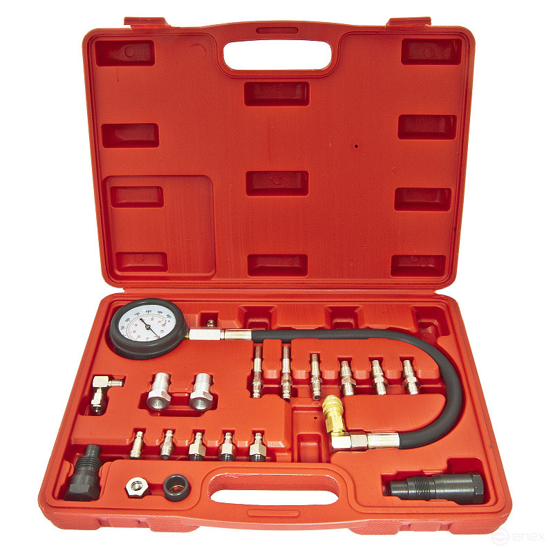 Тестер компрессии дизельного двигателя ER-86314 в наборе с резьбовыми адаптерами, 19пр. (0-70 bar), в кейсе ЭВРИКА /1/10