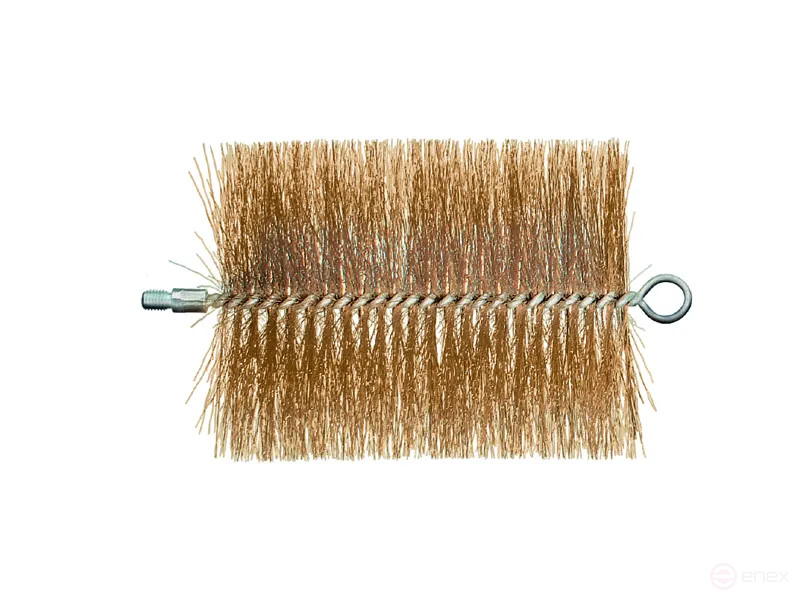 IBZG boiler brush, 275*200 mm, diameter 100 mm, latuned corrugated wire STM 0.30 mm, loop on one side, M10 fitting on the other side