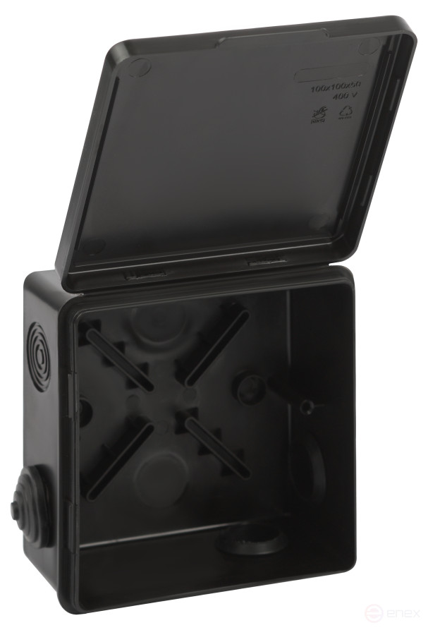 Soldering box ERA KOR-100-100-50- 8g-B open installation black 100x100x50mm with 8 vx hermetic leads. IP54