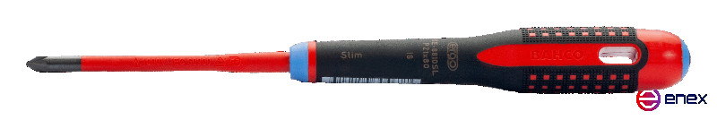 Отвертка изолированная с рукояткой ERGO под винты Pozidriv PZ2x100 мм, с тонким стержнем