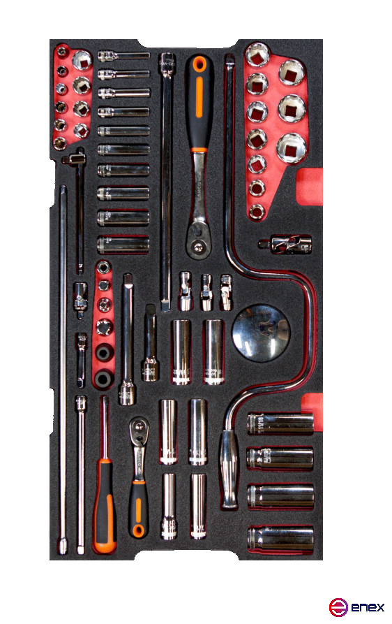 Fit&Go Set of 1/4" + 3/8" socket heads in a bed, 62 items