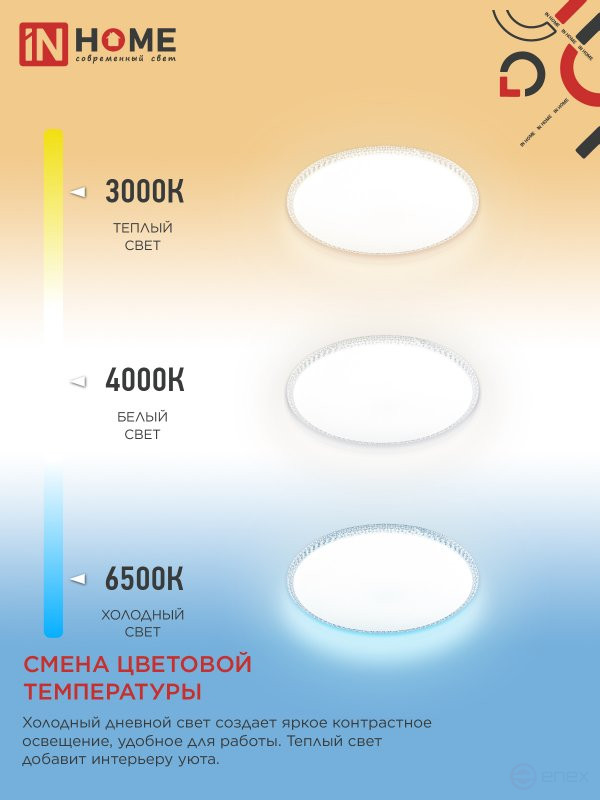 Светильник светодиодный NEO MYSTERY-95RC-WH 95Вт 230В 3000-6500K 7600Лм 465x60мм с пультом ДУ белый IN HOME