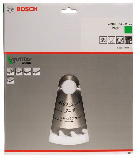 Optiline Wood saw blade 200 x 30 x 2.8 mm, 24