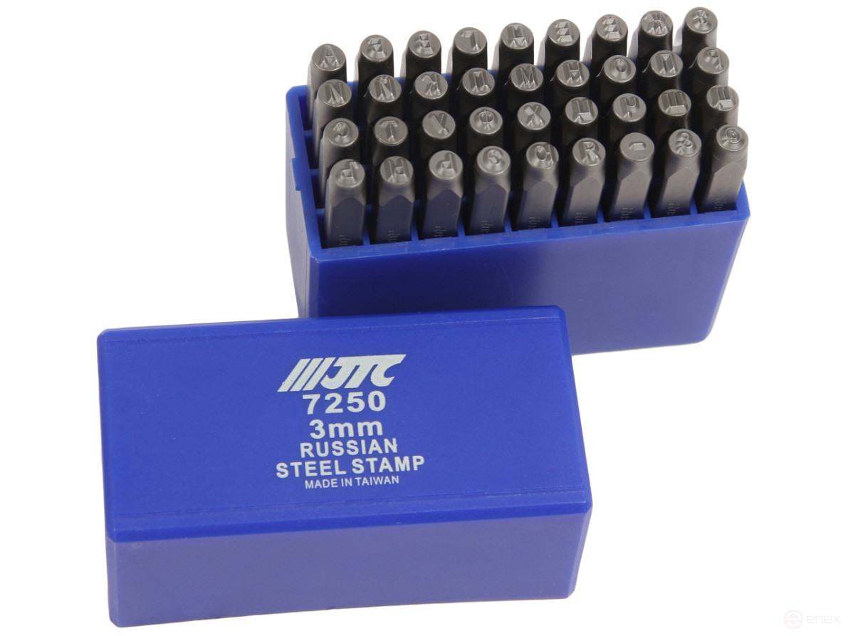 The stamps are letter Cyrillic letters of 3mm (HRC 60+-2 degrees. DIN 1451) JTC