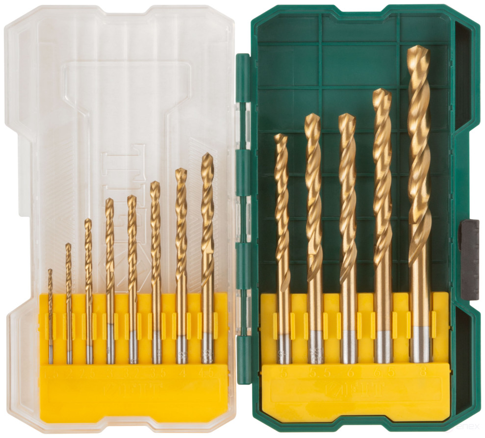 Набор сверл HSS по металлу, титановое покрытие, 13 шт. (1,5-2-2,5-3-3,2-3,5-4-4,5-5-5,5-6-6,5-8 мм)