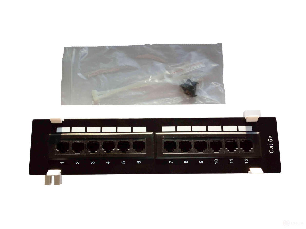 Ripo wall-mounted patch panel, 12 ports, Cat.5e (Class D), 100 MHz, RJ45/8P8C, 110, T568A/B,