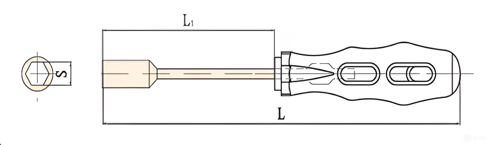 Hexagon screwdriver 8x100 (total.215mm) intrinsically safe alloy BeCu 263B-1004, HORTZ