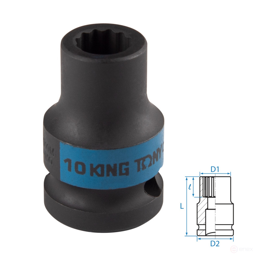 Головка торцевая ударная двенадцатигранная 1/2", 10 мм KING TONY 453010M