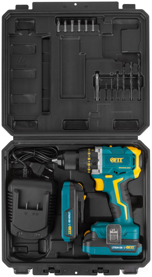 Acc power drill. 20 V; 0-400/1400 rpm; 50 Nm; 2 (Li-Ion) 2.0 Ah; 1.5 h.; brushless; cut. tilt; case