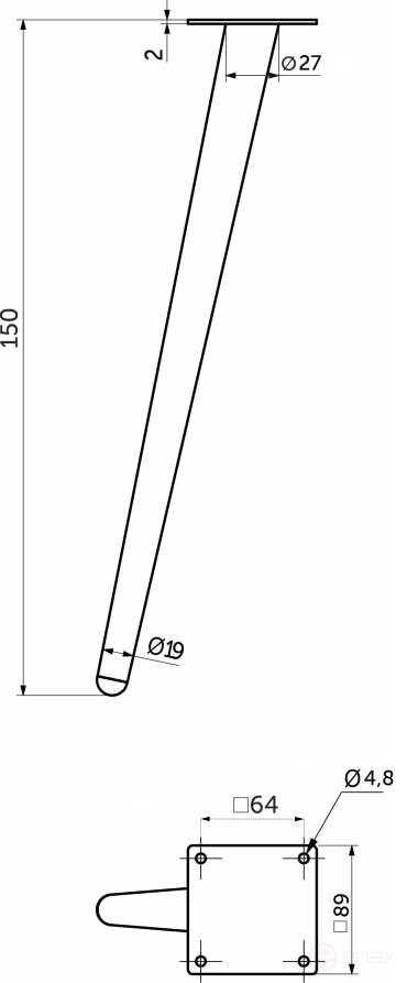 Опора меб. конусная h150 наклонная, структура дерево AKS