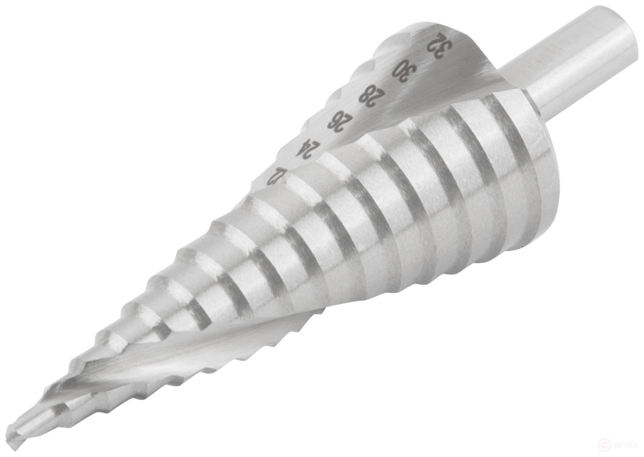 HSS step drill for metal, spiral profile, 15 steps, 4-32 mm