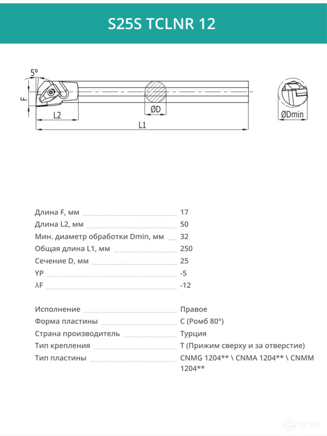 S25S TCLNR 12 внутренний токарный расточной резец правый, 25 мм / пластина CNMG 1204**